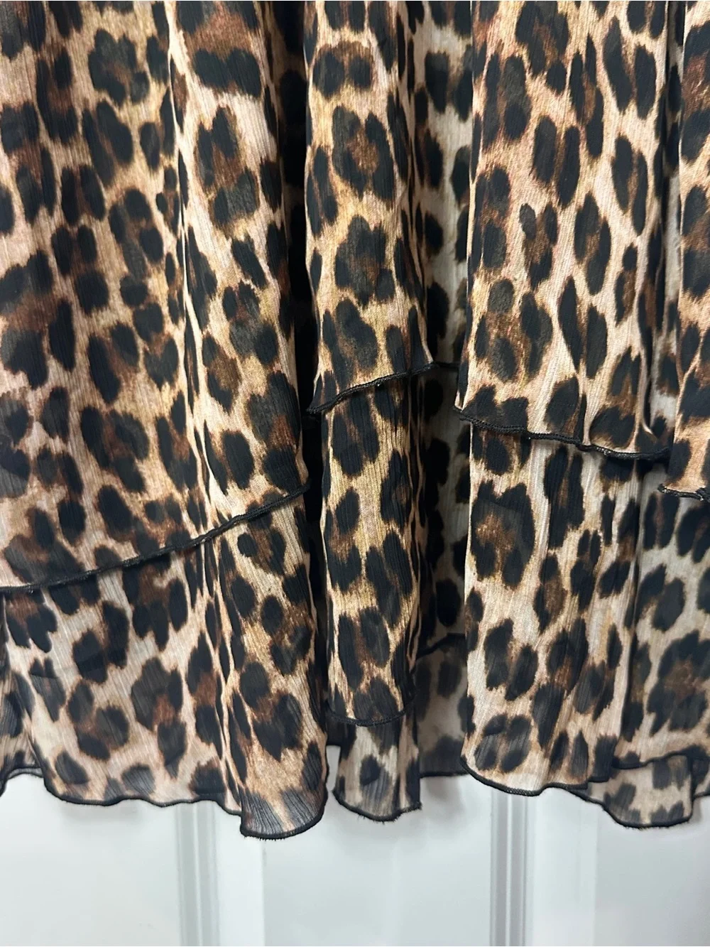 MNG Leopard Print Ruffled Long Sleeve Dress - Brown/Tan/Black - Picture 7 of 12